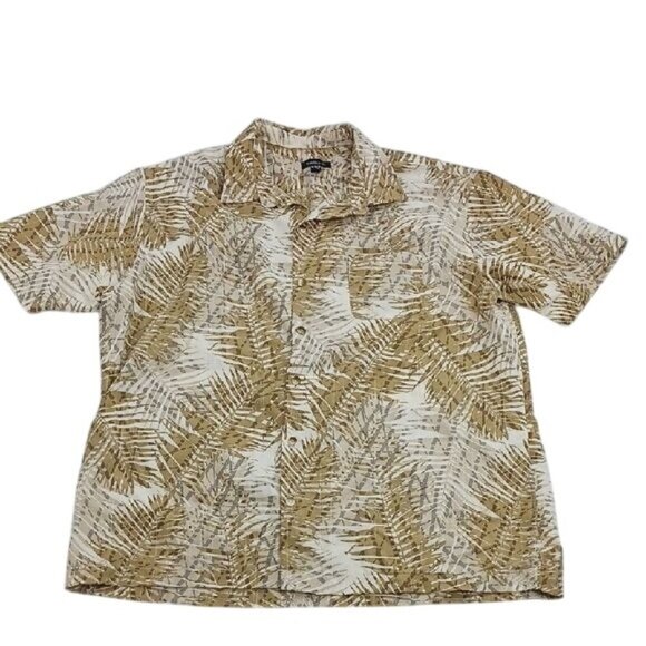 Van Heusen Button Down Shirt Tan Tropical Leaf Pattern Short Sleeve Size XL - Picture 1 of 5
